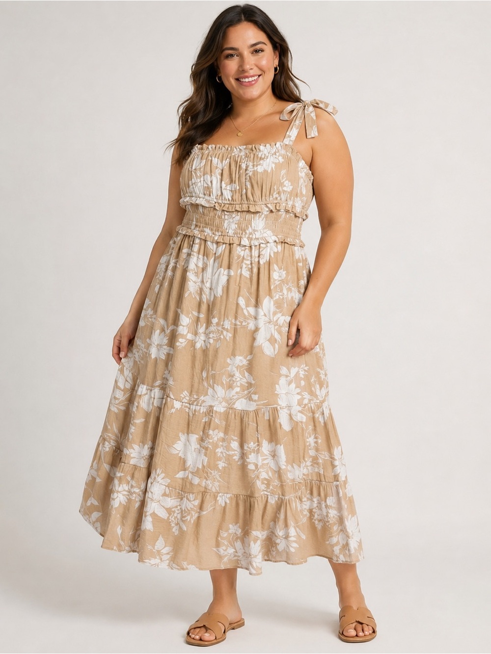 Just Found Tan & White sleeveless summer dress